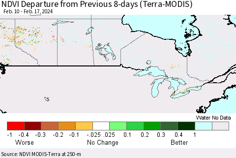Canada NDVI Departure from Previous 8-days (Terra-MODIS) Thematic Map For 2/10/2024 - 2/17/2024