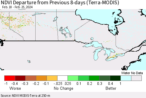 Canada NDVI Departure from Previous 8-days (Terra-MODIS) Thematic Map For 2/18/2024 - 2/25/2024