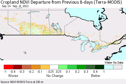 Canada Cropland NDVI Departure from Previous 8-days (Terra-MODIS) Thematic Map For 9/14/2022 - 9/21/2022