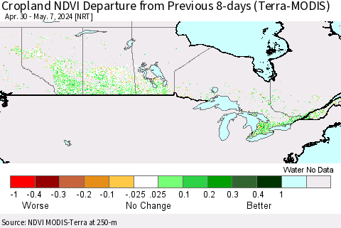 Canada Cropland NDVI Departure from Previous 8-days (Terra-MODIS) Thematic Map For 4/30/2024 - 5/7/2024
