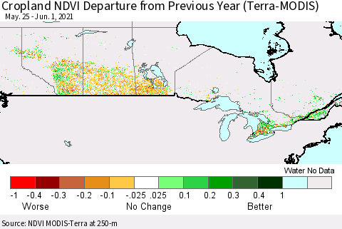 Canada Cropland NDVI Departure from Previous Year (Terra-MODIS) Thematic Map For 5/25/2021 - 6/1/2021