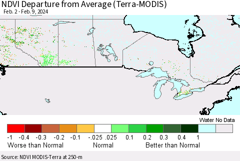 Canada NDVI Departure from Average (Terra-MODIS) Thematic Map For 2/2/2024 - 2/9/2024