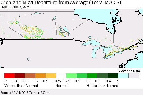 Canada Cropland NDVI Departure from Average (Terra-MODIS) Thematic Map For 11/1/2023 - 11/8/2023
