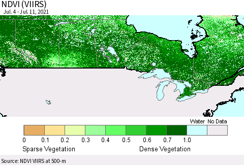 Canada NDVI (VIIRS) Thematic Map For 7/4/2021 - 7/11/2021