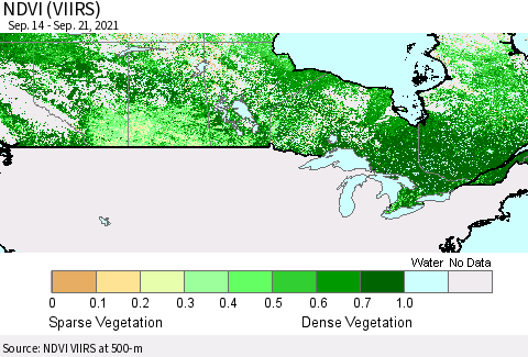 Canada NDVI (VIIRS) Thematic Map For 9/14/2021 - 9/21/2021