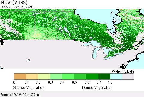 Canada NDVI (VIIRS) Thematic Map For 9/22/2021 - 9/29/2021