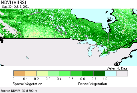 Canada NDVI (VIIRS) Thematic Map For 9/30/2021 - 10/7/2021
