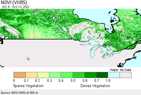 Canada NDVI (VIIRS) Thematic Map For 10/8/2021 - 10/15/2021