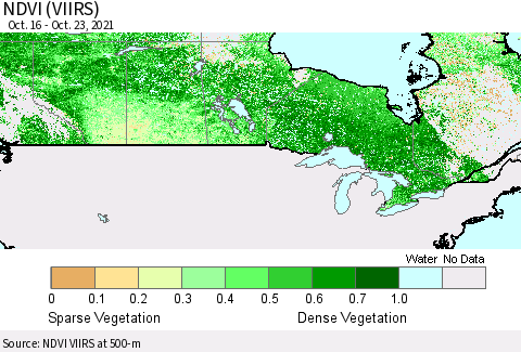 Canada NDVI (VIIRS) Thematic Map For 10/16/2021 - 10/23/2021