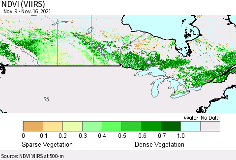 Canada NDVI (VIIRS) Thematic Map For 11/9/2021 - 11/16/2021