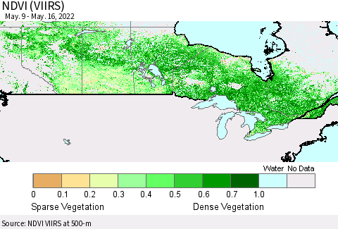 Canada NDVI (VIIRS) Thematic Map For 5/9/2022 - 5/16/2022