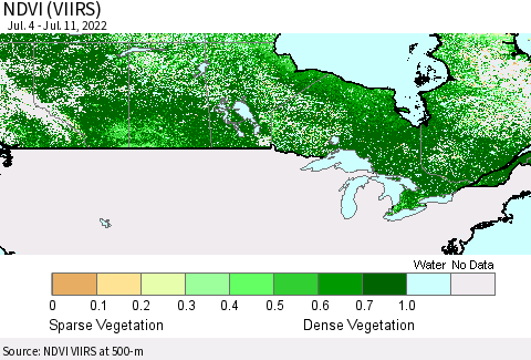 Canada NDVI (VIIRS) Thematic Map For 7/4/2022 - 7/11/2022