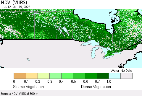 Canada NDVI (VIIRS) Thematic Map For 7/12/2022 - 7/19/2022
