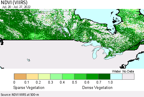 Canada NDVI (VIIRS) Thematic Map For 7/20/2022 - 7/27/2022