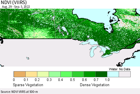 Canada NDVI (VIIRS) Thematic Map For 8/29/2022 - 9/5/2022