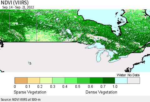 Canada NDVI (VIIRS) Thematic Map For 9/14/2022 - 9/21/2022