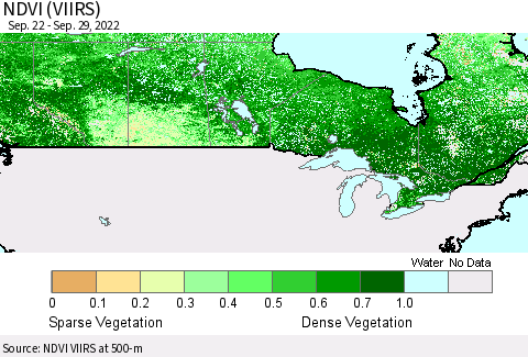 Canada NDVI (VIIRS) Thematic Map For 9/22/2022 - 9/29/2022
