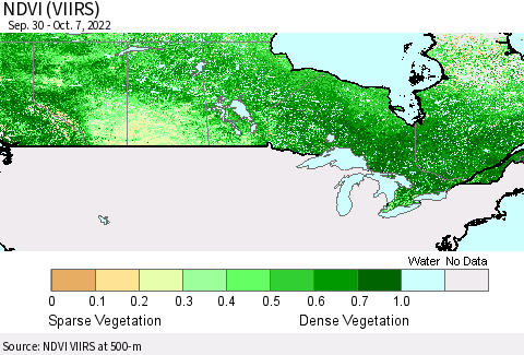 Canada NDVI (VIIRS) Thematic Map For 9/30/2022 - 10/7/2022