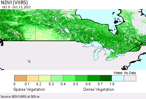 Canada NDVI (VIIRS) Thematic Map For 10/8/2022 - 10/15/2022