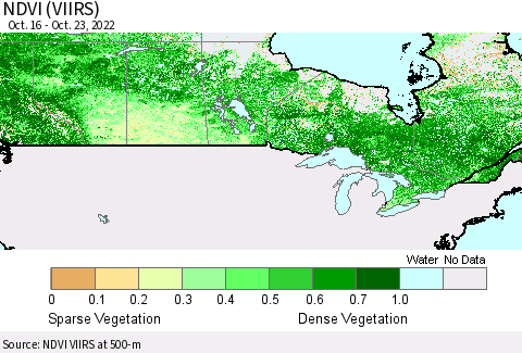 Canada NDVI (VIIRS) Thematic Map For 10/16/2022 - 10/23/2022