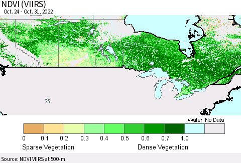 Canada NDVI (VIIRS) Thematic Map For 10/24/2022 - 10/31/2022