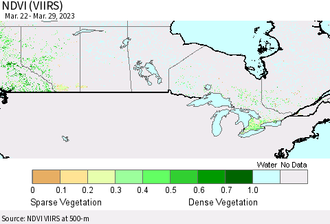 Canada NDVI (VIIRS) Thematic Map For 3/22/2023 - 3/29/2023