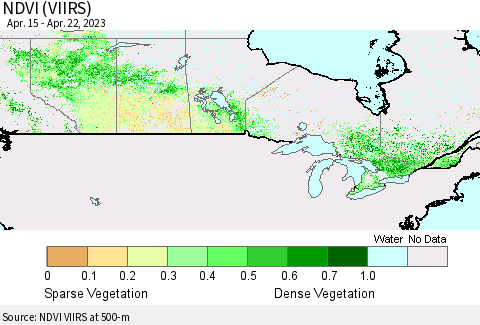 Canada NDVI (VIIRS) Thematic Map For 4/15/2023 - 4/22/2023