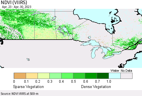Canada NDVI (VIIRS) Thematic Map For 4/23/2023 - 4/30/2023