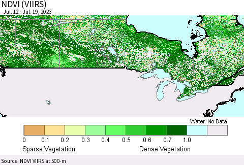 Canada NDVI (VIIRS) Thematic Map For 7/12/2023 - 7/19/2023