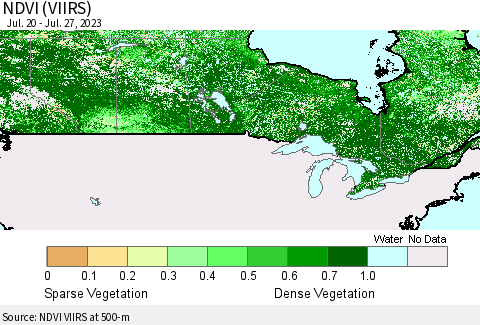 Canada NDVI (VIIRS) Thematic Map For 7/20/2023 - 7/27/2023
