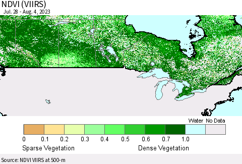 Canada NDVI (VIIRS) Thematic Map For 7/28/2023 - 8/4/2023
