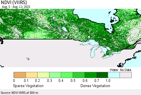 Canada NDVI (VIIRS) Thematic Map For 8/5/2023 - 8/12/2023