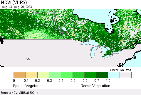 Canada NDVI (VIIRS) Thematic Map For 8/13/2023 - 8/20/2023
