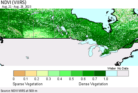 Canada NDVI (VIIRS) Thematic Map For 8/21/2023 - 8/28/2023