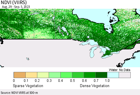 Canada NDVI (VIIRS) Thematic Map For 8/29/2023 - 9/5/2023