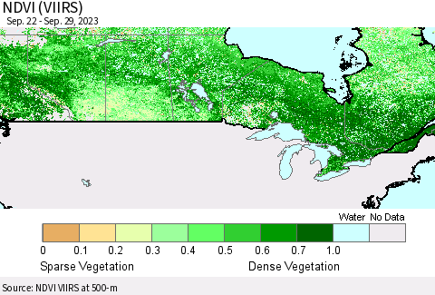 Canada NDVI (VIIRS) Thematic Map For 9/22/2023 - 9/29/2023