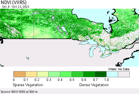 Canada NDVI (VIIRS) Thematic Map For 10/8/2023 - 10/15/2023