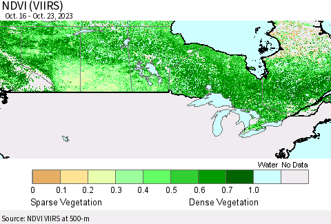 Canada NDVI (VIIRS) Thematic Map For 10/16/2023 - 10/23/2023