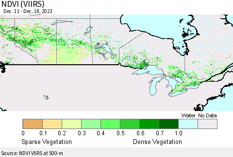 Canada NDVI (VIIRS) Thematic Map For 12/11/2023 - 12/18/2023