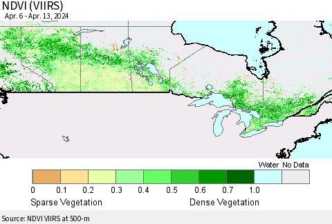 Canada NDVI (VIIRS) Thematic Map For 4/6/2024 - 4/13/2024