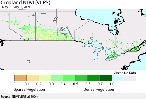 Canada Cropland NDVI (VIIRS) Thematic Map For 5/1/2021 - 5/8/2021