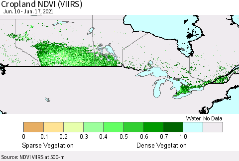 Canada Cropland NDVI (VIIRS) Thematic Map For 6/10/2021 - 6/17/2021