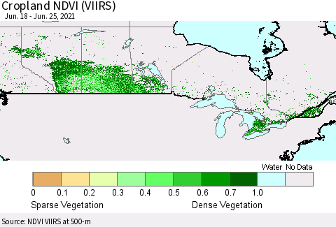 Canada Cropland NDVI (VIIRS) Thematic Map For 6/18/2021 - 6/25/2021