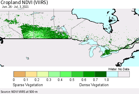 Canada Cropland NDVI (VIIRS) Thematic Map For 6/26/2021 - 7/3/2021