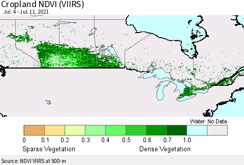 Canada Cropland NDVI (VIIRS) Thematic Map For 7/4/2021 - 7/11/2021