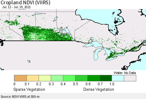 Canada Cropland NDVI (VIIRS) Thematic Map For 7/12/2021 - 7/19/2021