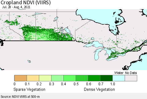 Canada Cropland NDVI (VIIRS) Thematic Map For 7/28/2021 - 8/4/2021