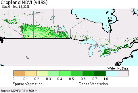 Canada Cropland NDVI (VIIRS) Thematic Map For 9/6/2021 - 9/13/2021