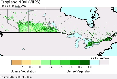 Canada Cropland NDVI (VIIRS) Thematic Map For 9/14/2021 - 9/21/2021
