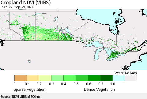 Canada Cropland NDVI (VIIRS) Thematic Map For 9/22/2021 - 9/29/2021